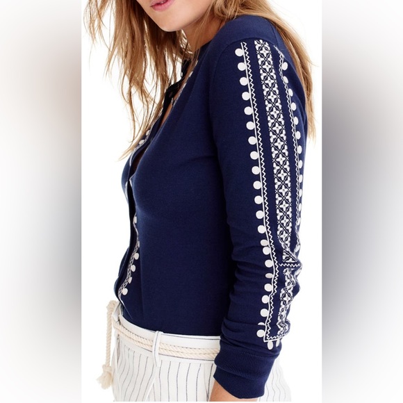 J CREW Navy Blue Jackie Embroidered Eyelet Cardigan Sweater - J1260 - Picture 2 of 13